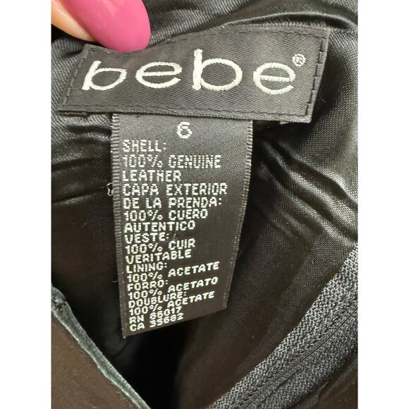 Bebe Vintage 100% genuine leather black lined mini skirt size 6 - Picture 4 of 4
